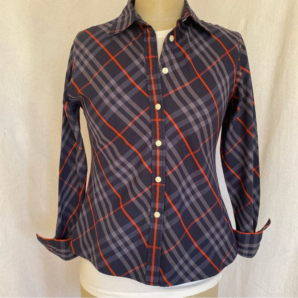Burberry nova check cotton blouse/shirt navy plaid
